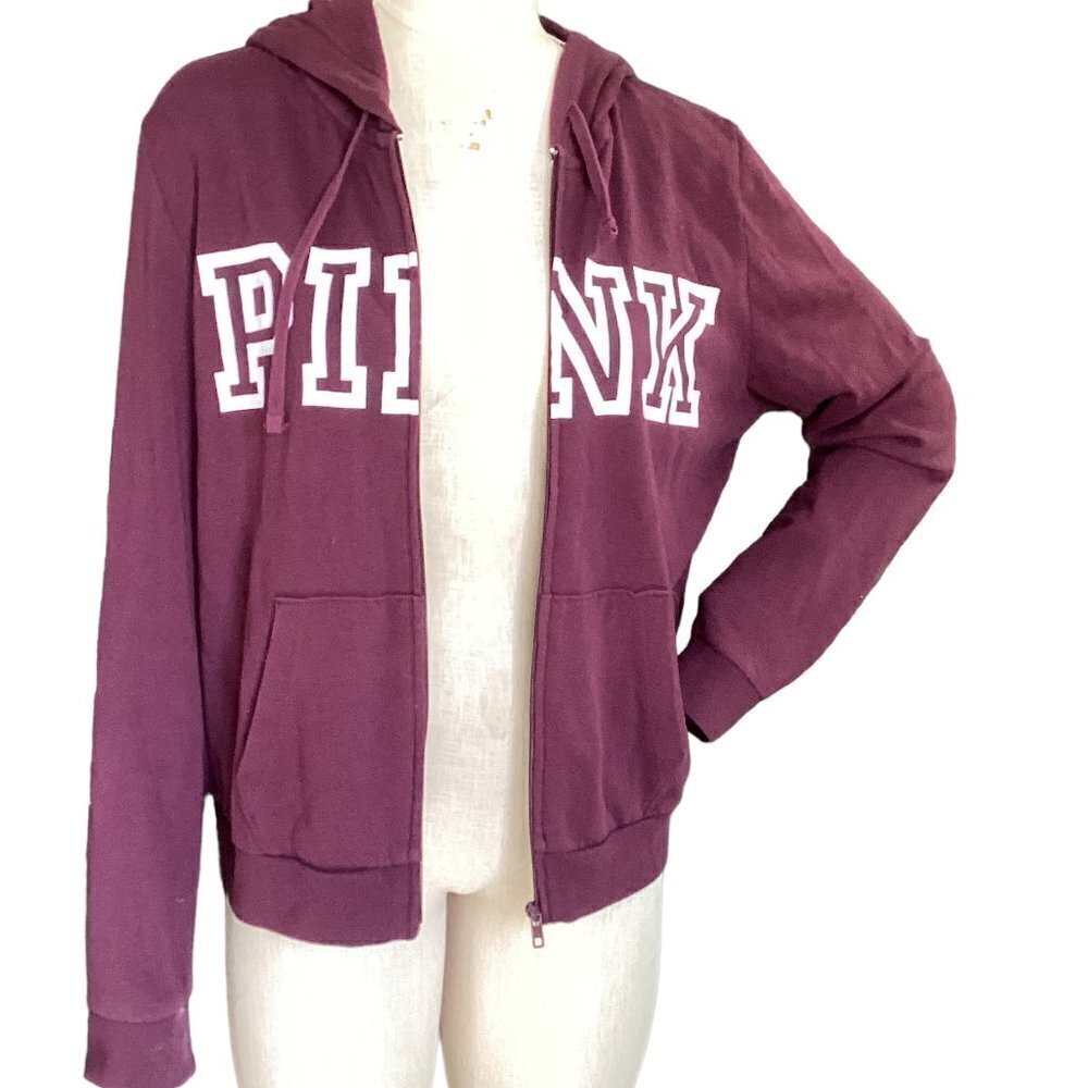 PINK by‎ Victoria's Secret Full Zip Everyday Lounge Hoodie L Burgundy Plum #178J - Picture 4 of 11